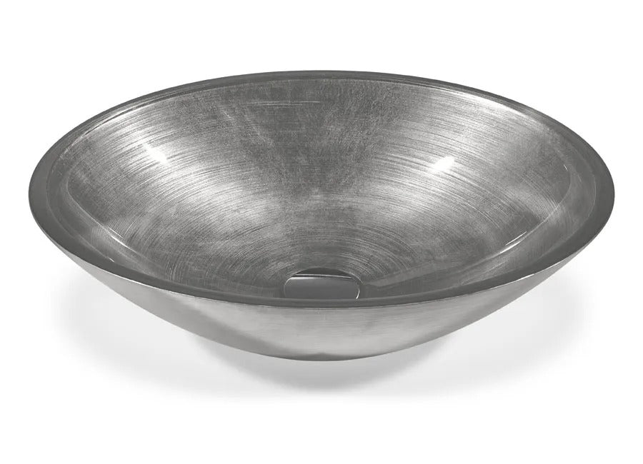 SICIS® Doh Glaswaschbecken Almenus oval in Silbergrau – Aufsatzwaschbecken 50 × 40 cm aus bleifreiem Glas mit Rigato-Rillenstruktur