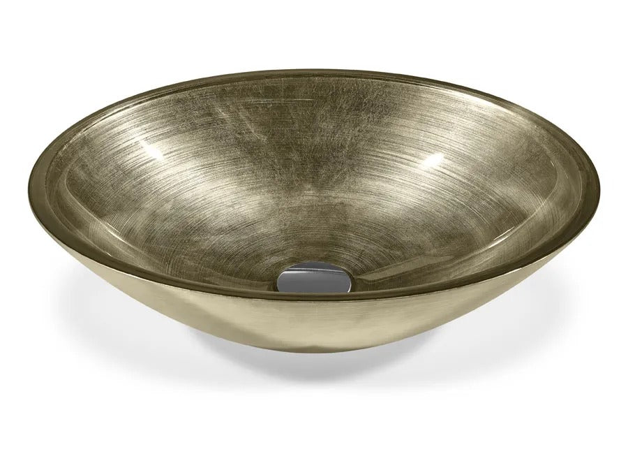SICIS® Doh Glaswaschbecken Amandalar 2 oval in Olive – Aufsatzwaschbecken 50 × 40 cm aus bleifreiem Glas mit Rigato-Rillenstruktur