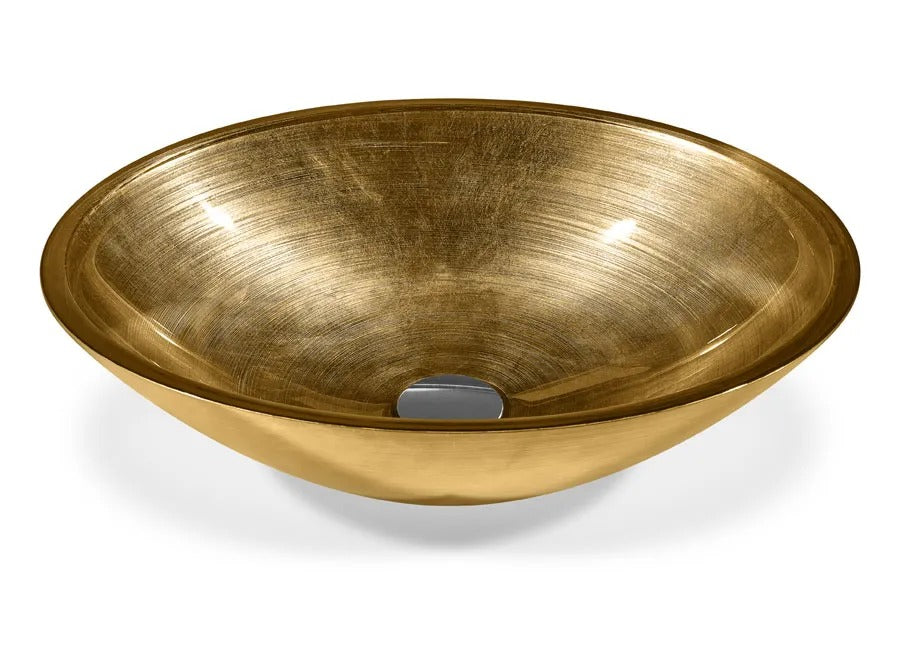 SICIS® Doh Glaswaschbecken Amandalar oval in Gold – Aufsatzwaschbecken 50 × 40 cm aus bleifreiem Glas mit Rigato-Rillenstruktur