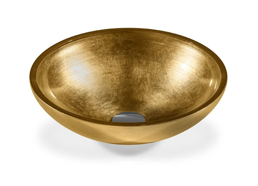 SICIS® Doh Glaswaschbecken Amandalar rund in Gold – Aufsatzwaschbecken Ø 40 cm aus bleifreiem Glas mit Rigato-Rillenstruktur