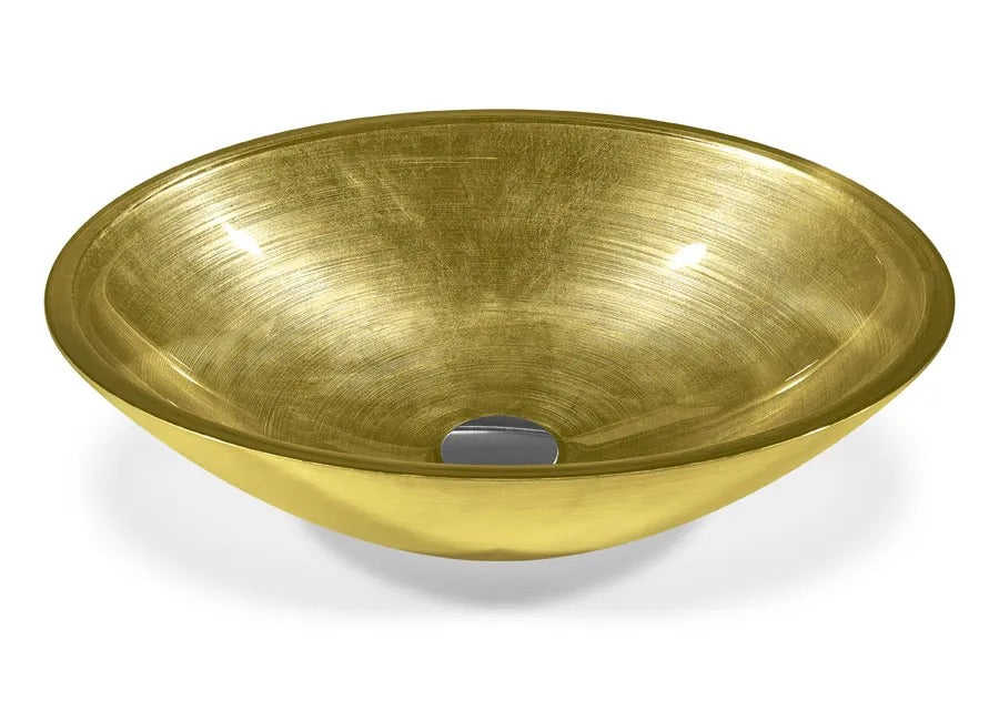 SICIS® Doh Glaswaschbecken Amaril 2 oval in Gold – Aufsatzwaschbecken 50 × 40 cm aus bleifreiem Glas mit Rigato-Rillenstruktur