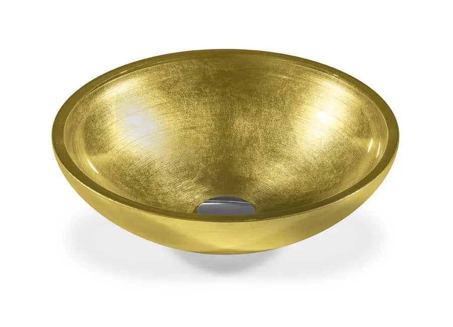 SICIS® Doh Glaswaschbecken Amaril 2 rund in Gold – Aufsatzwaschbecken Ø 40 cm aus bleifreiem Glas mit Rigato-Rillenstruktur