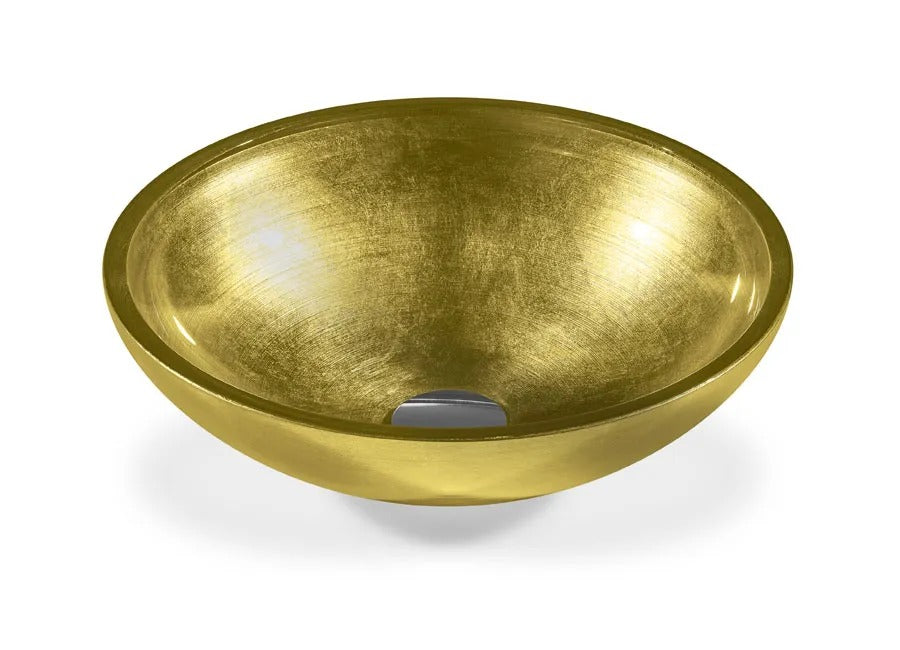 SICIS® Doh Glaswaschbecken Amaril 3 rund in Gold – Aufsatzwaschbecken Ø 40 cm aus bleifreiem Glas mit Rigato-Rillenstruktur