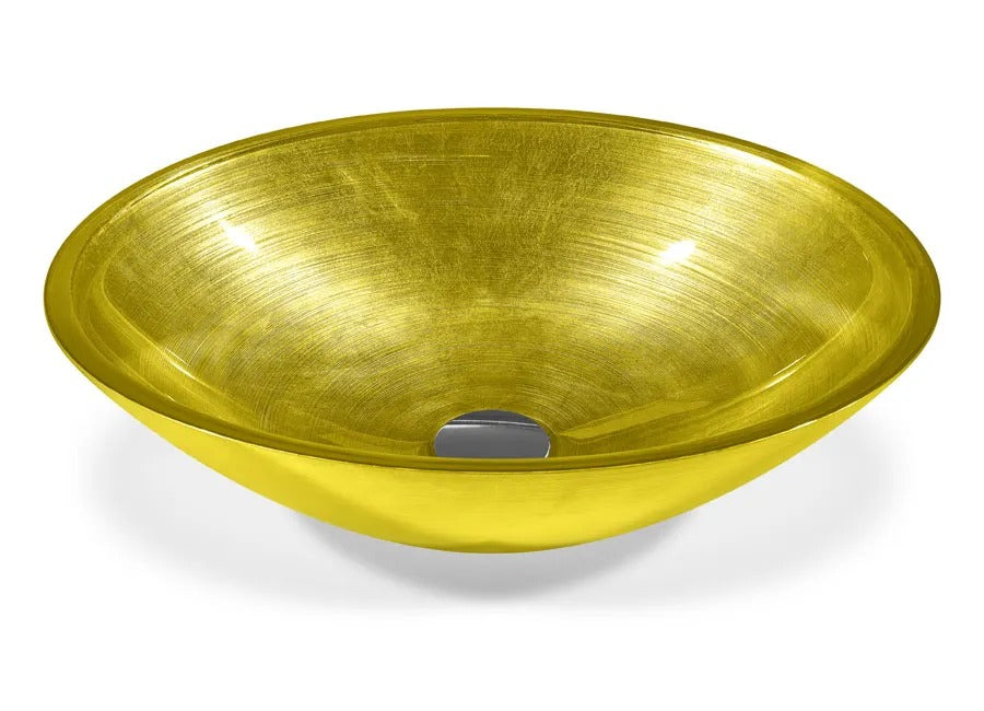SICIS® Doh Glaswaschbecken Anegom 3 oval in Gelb – Aufsatzwaschbecken 50 × 40 cm aus bleifreiem Glas mit Rigato-Rillenstruktur