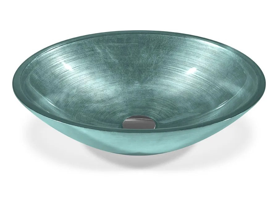 SICIS® Doh Glaswaschbecken Argolan 2 oval in Aqua – Aufsatzwaschbecken 50 × 40 cm aus bleifreiem Glas mit Rigato-Rillenstruktur