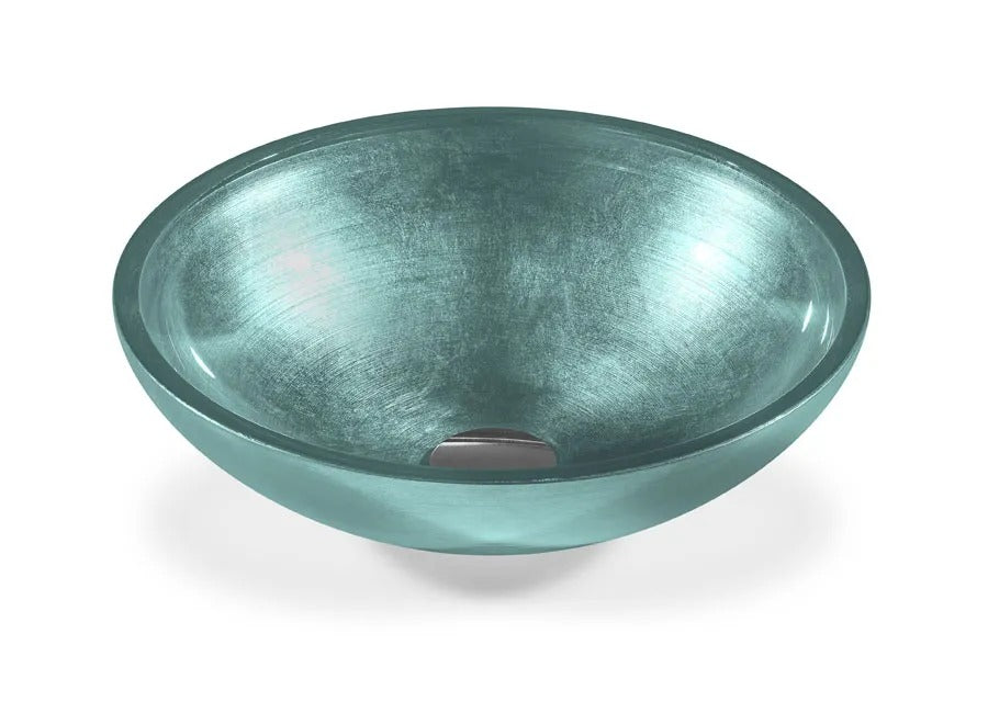 SICIS® Doh Glaswaschbecken Argolan 2 rund in Aqua – Aufsatzwaschbecken Ø 40 cm aus bleifreiem Glas mit Rigato-Rillenstruktur