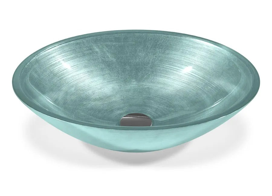 SICIS® Doh Glaswaschbecken Argolan oval in Aqua – Aufsatzwaschbecken 50 × 40 cm aus bleifreiem Glas mit Rigato-Rillenstruktur