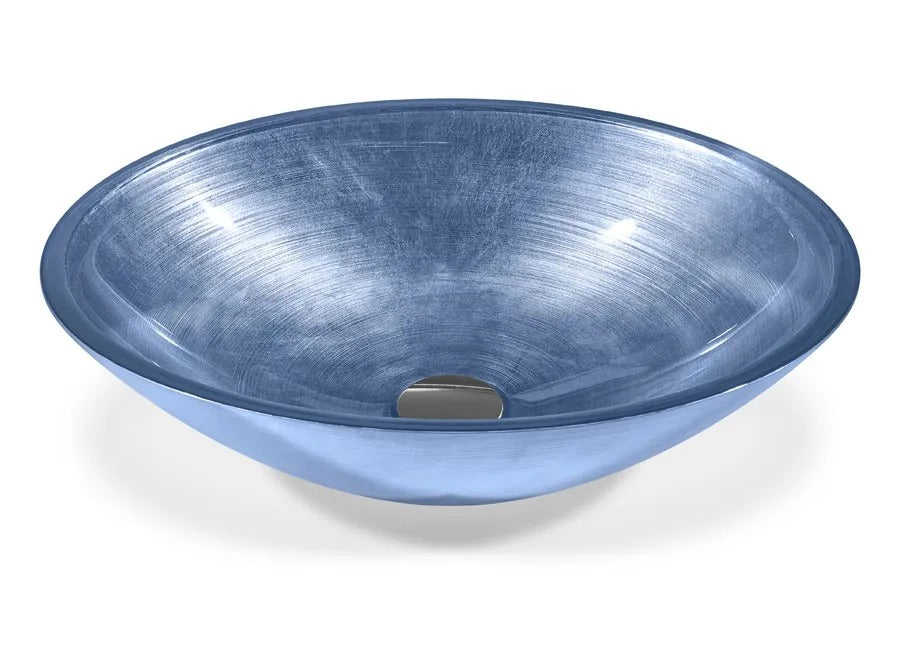 SICIS® Doh Glaswaschbecken Astrid 2 oval in Himmelblau – Aufsatzwaschbecken 50 × 40 cm aus bleifreiem Glas mit Rigato-Rillenstruktur