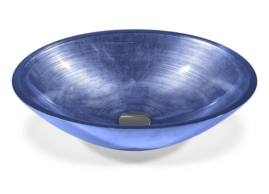 SICIS® Doh Glaswaschbecken Billam 2 oval in Blau – Aufsatzwaschbecken 50 × 40 cm aus bleifreiem Glas mit Rigato-Rillenstruktur