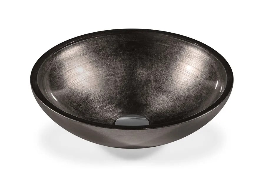 SICIS® Doh Glaswaschbecken Bronzeo 2 rund in Bronze – Aufsatzwaschbecken Ø 40 cm aus bleifreiem Glas mit Rigato-Rillenstruktur