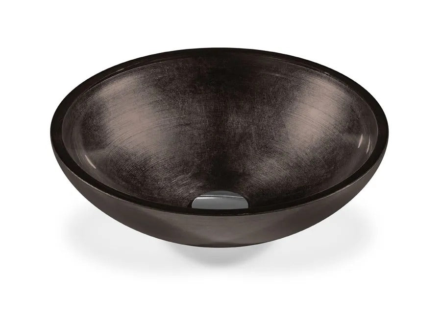 SICIS® Doh Glaswaschbecken Bronzeo 3 rund in Bronze – Aufsatzwaschbecken Ø 40 cm aus bleifreiem Glas mit Rigato-Rillenstruktur