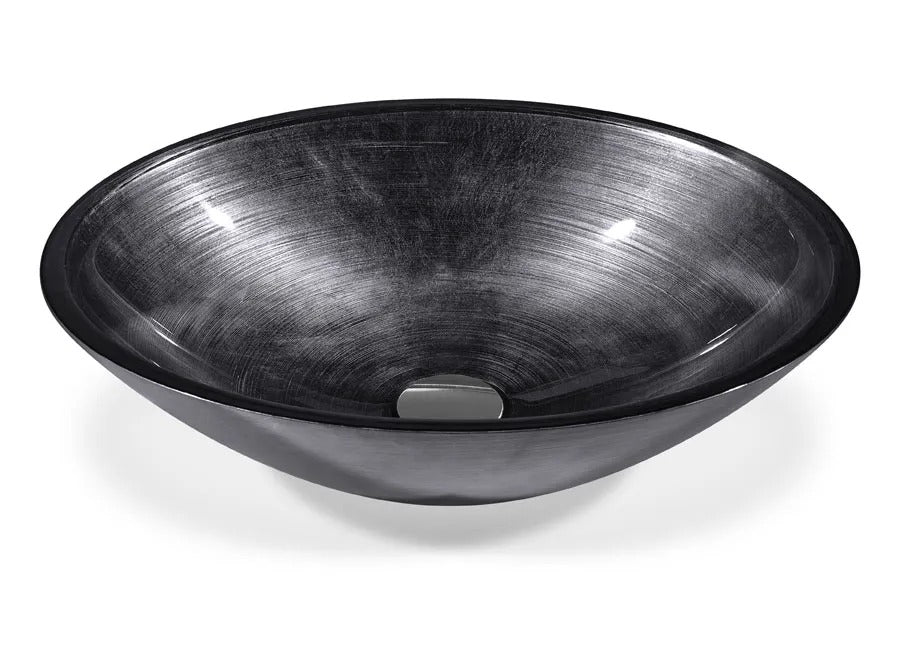 SICIS® Doh Glaswaschbecken Bronzeo oval in Anthrazit – Aufsatzwaschbecken 50 × 40 cm aus bleifreiem Glas mit Rigato-Rillenstruktur