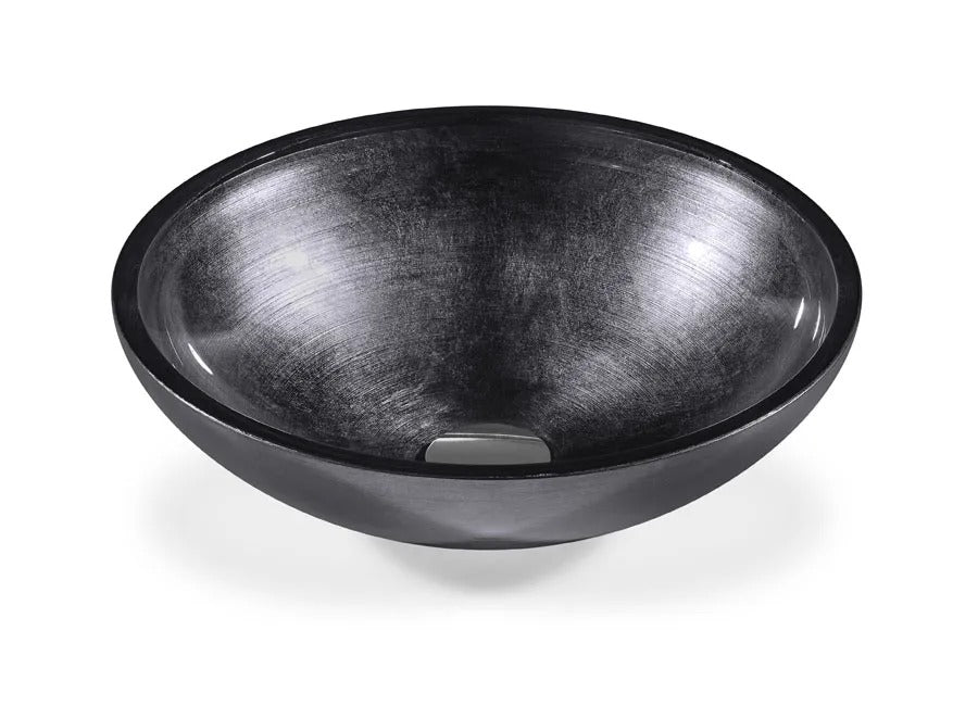 SICIS® Doh Glaswaschbecken Bronzeo rund in Anthrazit – Aufsatzwaschbecken Ø 40 cm aus bleifreiem Glas mit Rigato-Rillenstruktur