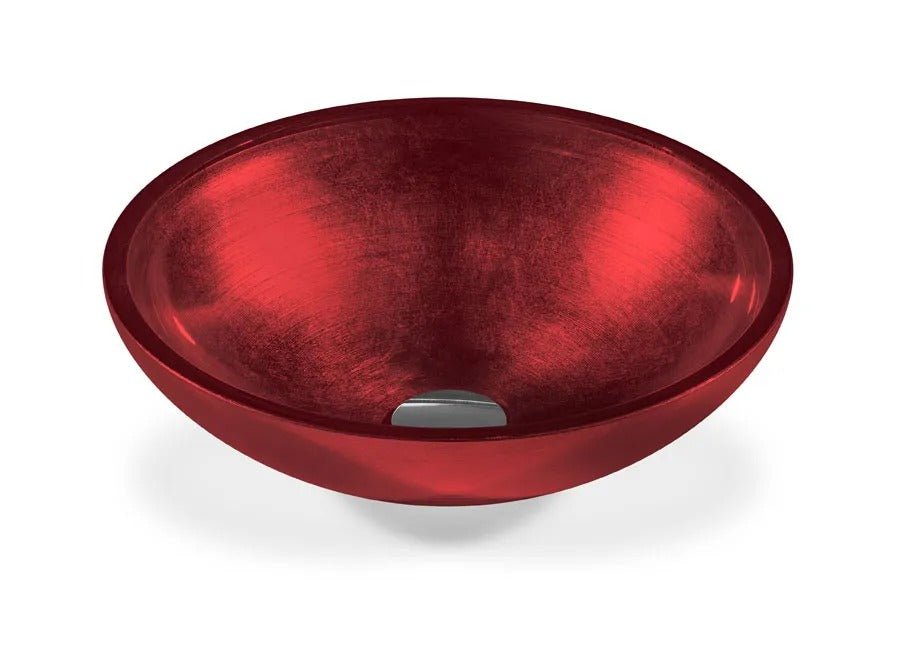 SICIS® Doh Glaswaschbecken Carmesim 2 rund in Rot – Aufsatzwaschbecken Ø 40 cm aus bleifreiem Glas mit Rigato-Rillenstruktur
