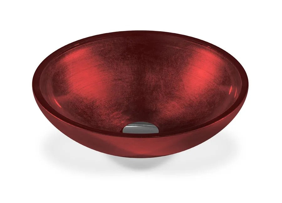 SICIS® Doh Glaswaschbecken Carmesim rund in Rot – Aufsatzwaschbecken Ø 40 cm aus bleifreiem Glas mit Rigato-Rillenstruktur