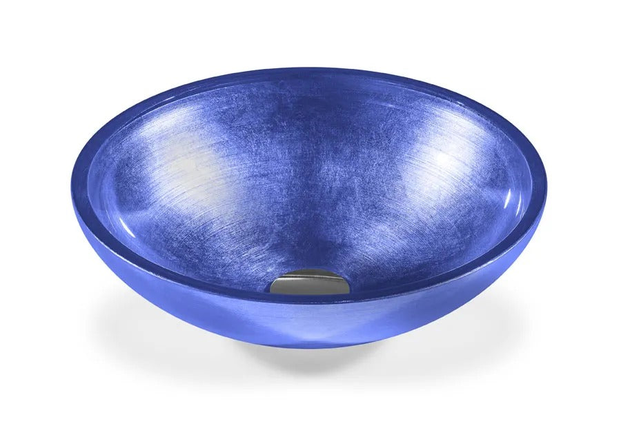 SICIS® Doh Glaswaschbecken Cobal rund in Kobaltblau – Aufsatzwaschbecken Ø 40 cm aus bleifreiem Glas mit Rigato-Rillenstruktur