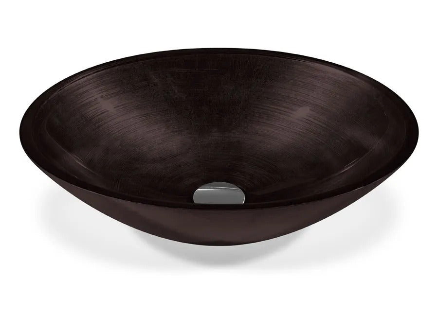SICIS® Doh Glaswaschbecken Copper 2 oval in Dunkelbraun – Aufsatzwaschbecken 50 × 40 cm aus bleifreiem Glas mit Rigato-Rillenstruktur