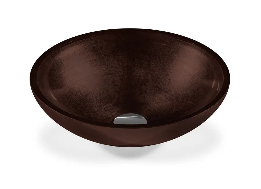 SICIS® Doh Glaswaschbecken Copper 3 rund in Kupferbraun – Aufsatzwaschbecken Ø 40 cm aus bleifreiem Glas mit Rigato-Rillenstruktur