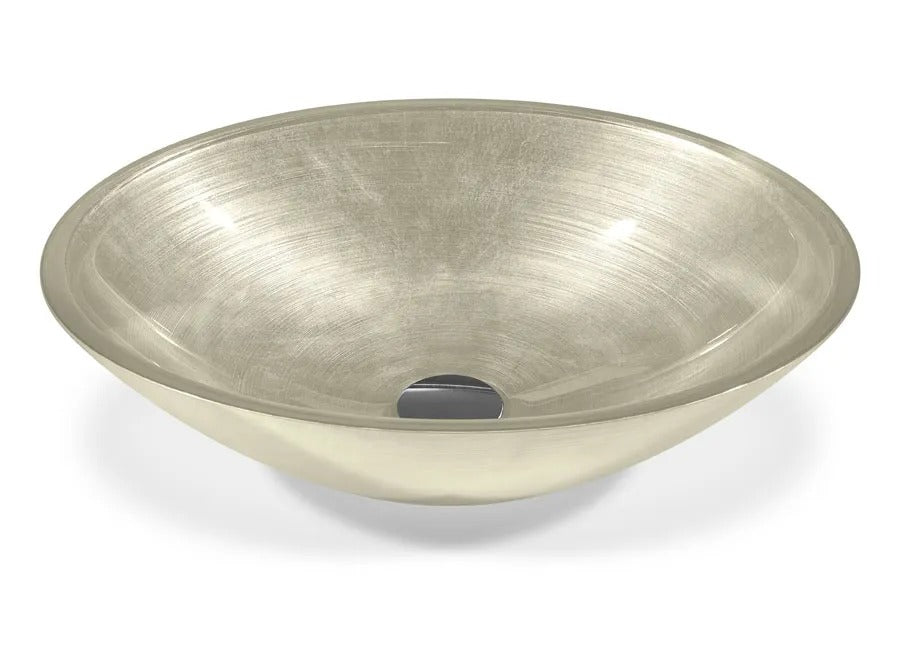 SICIS® Doh Glaswaschbecken Emas 2 oval in Champagner – Aufsatzwaschbecken 50 × 40 cm aus bleifreiem Glas mit Rigato-Rillenstruktur