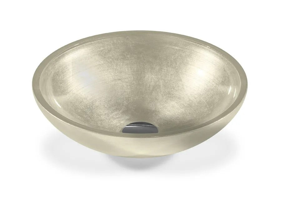 SICIS® Doh Glaswaschbecken Emas 2 rund in Champagner – Aufsatzwaschbecken Ø 40 cm aus bleifreiem Glas mit Rigato-Rillenstruktur