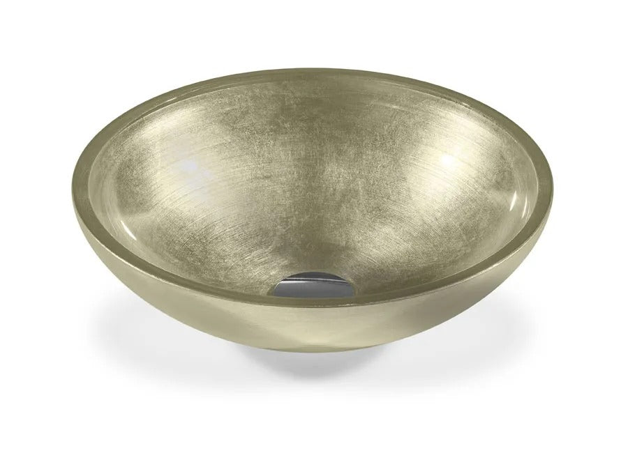 SICIS® Doh Glaswaschbecken Emas rund in Champagner – Aufsatzwaschbecken Ø 40 cm aus bleifreiem Glas mit Rigato-Rillenstruktur