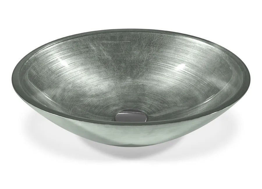 SICIS® Doh Glaswaschbecken Engeril oval in Silbergrau – Aufsatzwaschbecken 50 × 40 cm aus bleifreiem Glas mit Rigato-Rillenstruktur