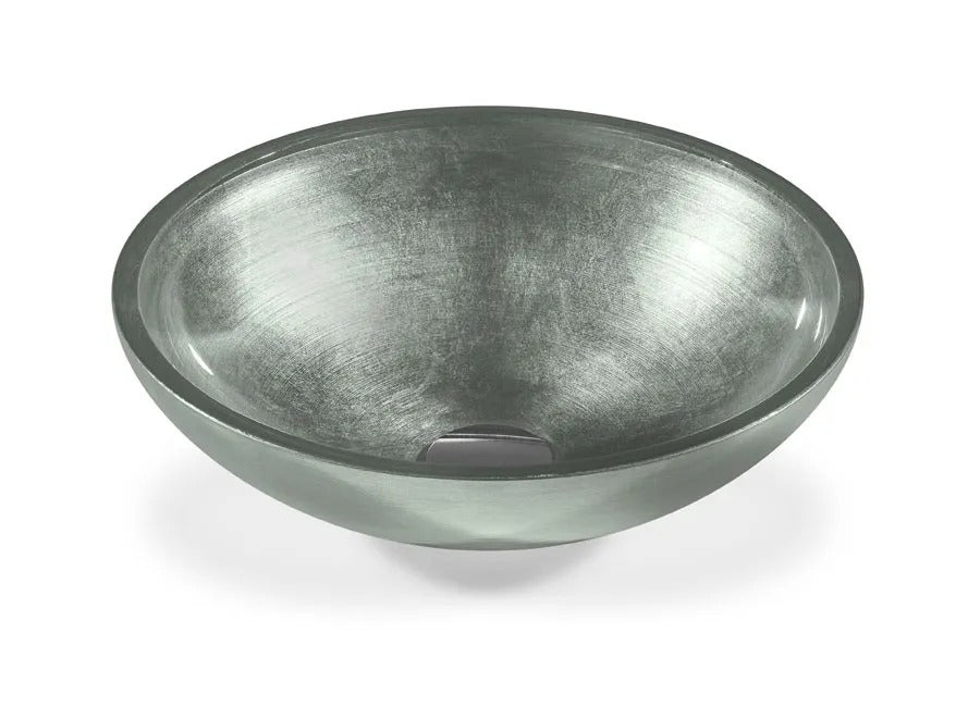 SICIS® Doh Glaswaschbecken Engeril rund in Silbergrau – Aufsatzwaschbecken Ø 40 cm aus bleifreiem Glas mit Rigato-Rillenstruktur