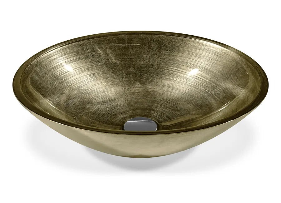 SICIS® Doh Glaswaschbecken Falene oval in Olive – Aufsatzwaschbecken 50 × 40 cm aus bleifreiem Glas mit Rigato-Rillenstruktur