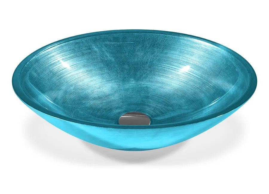 SICIS® Doh Glaswaschbecken Felicia 2 oval in Türkis – Aufsatzwaschbecken 50 × 40 cm aus bleifreiem Glas mit Rigato-Rillenstruktur
