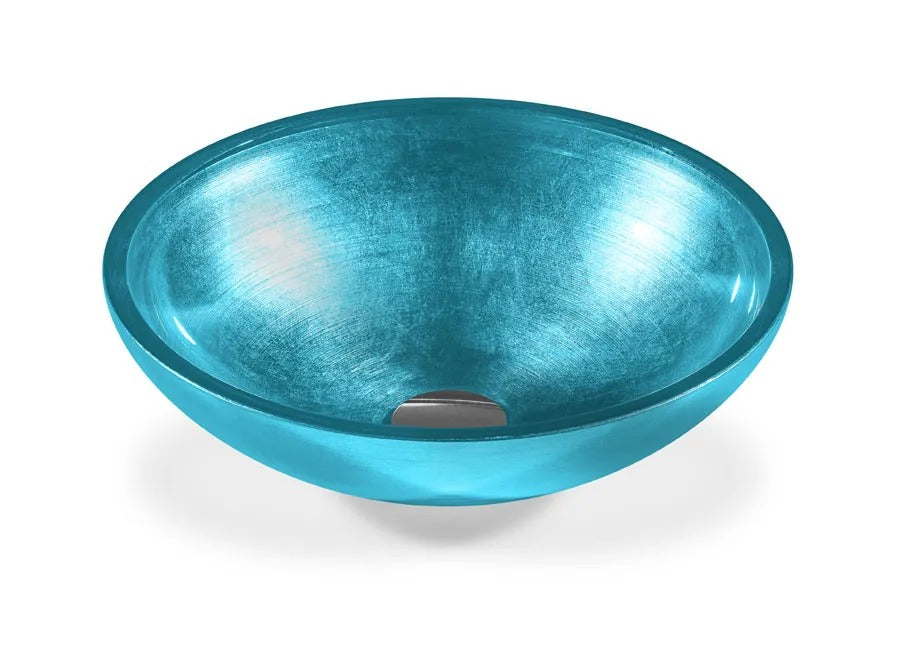 SICIS® Doh Glaswaschbecken Felicia 2 rund in Türkis – Aufsatzwaschbecken Ø 40 cm aus bleifreiem Glas mit Rigato-Rillenstruktur