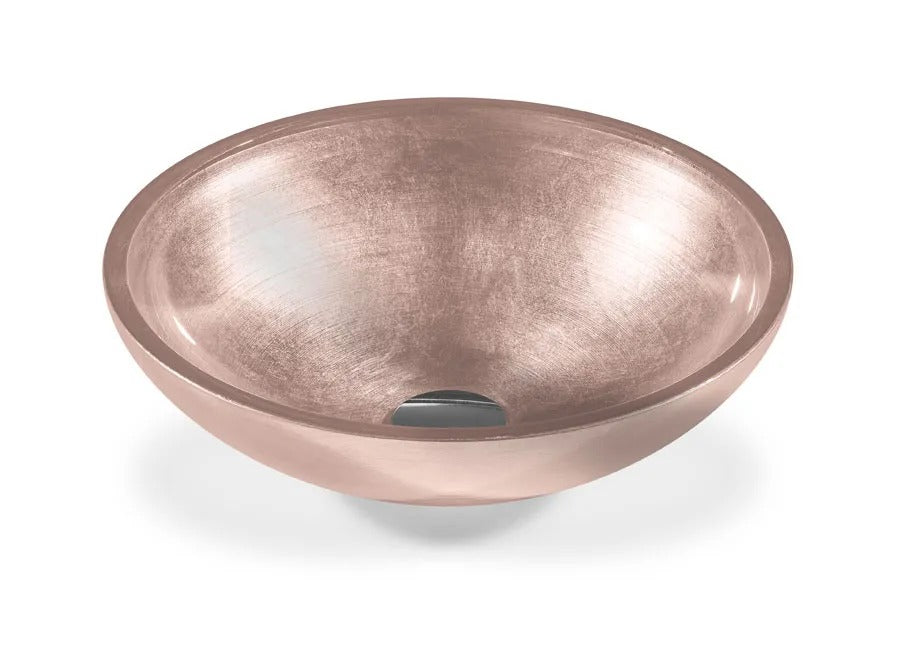 SICIS® Doh Glaswaschbecken Fentas 2 rund in Rosé – Aufsatzwaschbecken Ø 40 cm aus bleifreiem Glas mit Rigato-Rillenstruktur