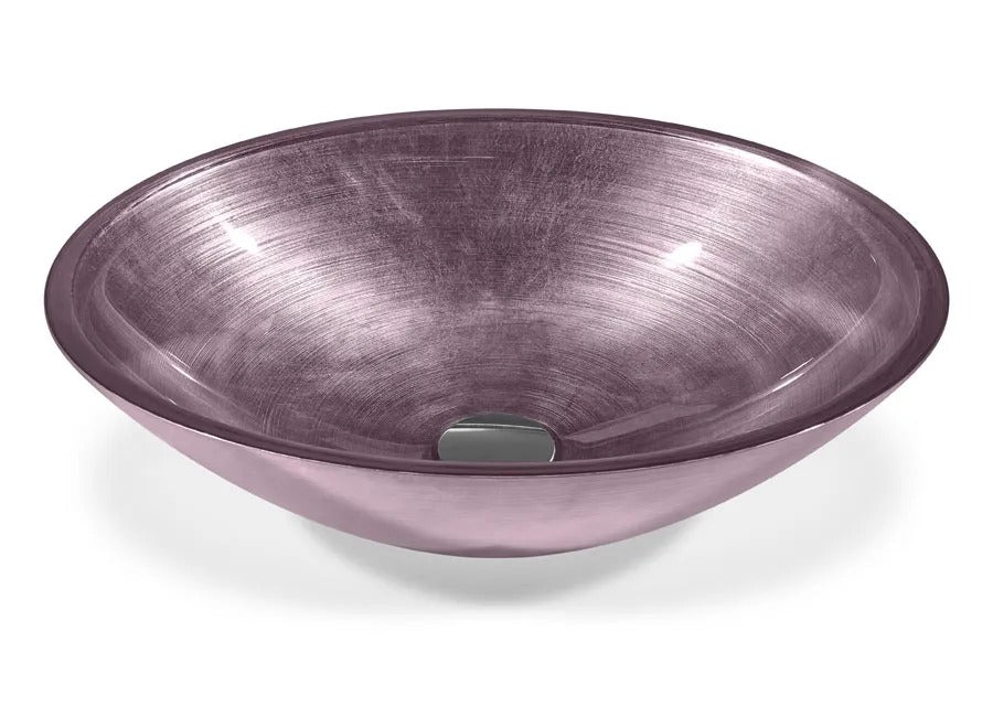 SICIS® Doh Glaswaschbecken Fentas 3 oval in Mauve – Aufsatzwaschbecken 50 × 40 cm aus bleifreiem Glas mit Rigato-Rillenstruktur