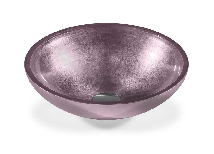 SICIS® Doh Glaswaschbecken Fentas 3 rund in Mauve – Aufsatzwaschbecken Ø 40 cm aus bleifreiem Glas mit Rigato-Rillenstruktur