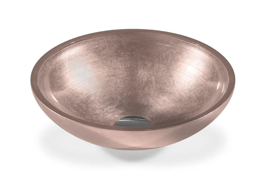 SICIS® Doh Glaswaschbecken Fentas rund in Rosé – Aufsatzwaschbecken Ø 40 cm aus bleifreiem Glas mit Rigato-Rillenstruktur