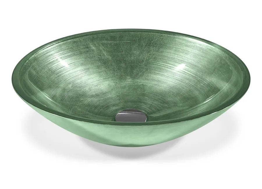 SICIS® Doh Glaswaschbecken Garcinia oval in Salbei – Aufsatzwaschbecken 50 × 40 cm aus bleifreiem Glas mit Rigato-Rillenstruktur