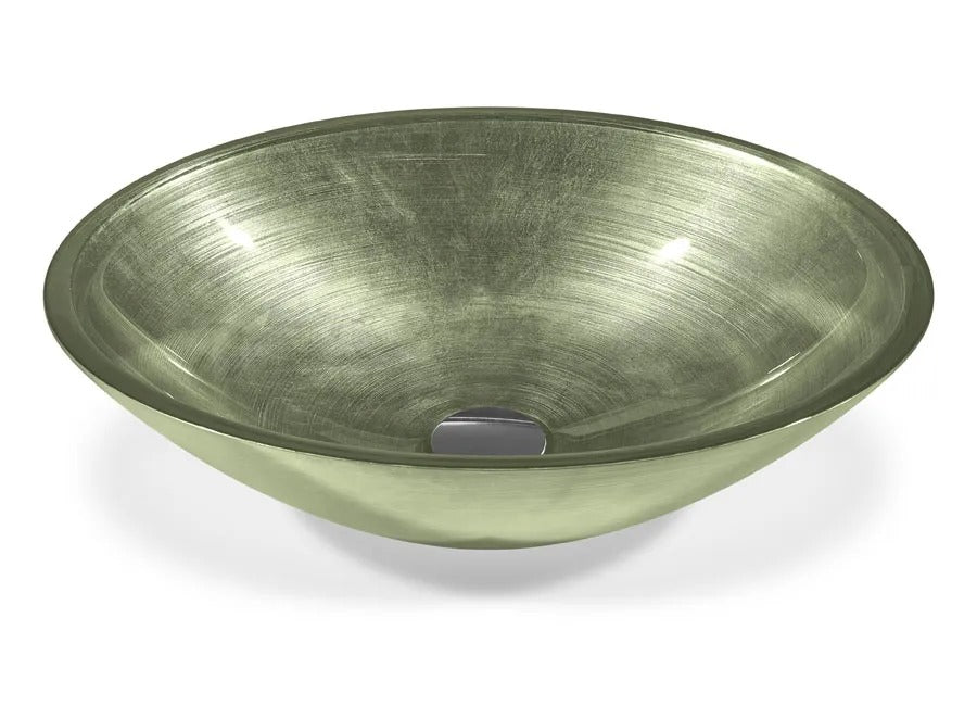 SICIS® Doh Glaswaschbecken Gemilt oval in Salbei – Aufsatzwaschbecken 50 × 40 cm aus bleifreiem Glas mit Rigato-Rillenstruktur