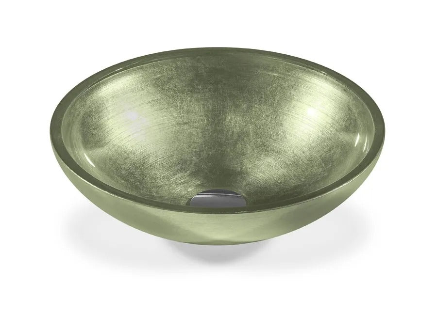 SICIS® Doh Glaswaschbecken Gemilt rund in Salbei – Aufsatzwaschbecken Ø 40 cm aus bleifreiem Glas mit Rigato-Rillenstruktur