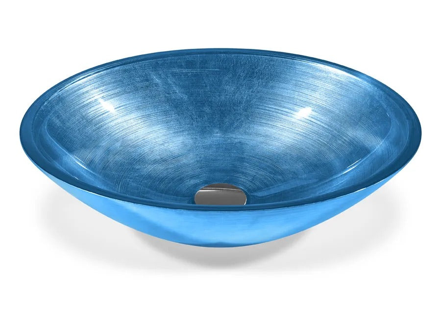 SICIS® Doh Glaswaschbecken Gentius 2 oval in Azurblau – Aufsatzwaschbecken 50 × 40 cm aus bleifreiem Glas mit Rigato-Rillenstruktur