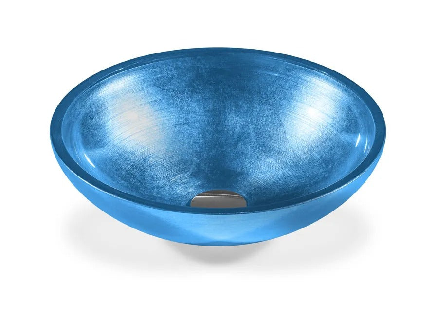 SICIS® Doh Glaswaschbecken Gentius 2 rund in Azurblau – Aufsatzwaschbecken Ø 40 cm aus bleifreiem Glas mit Rigato-Rillenstruktur