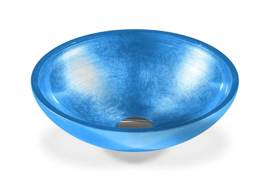 SICIS® Doh Glaswaschbecken Gentius 3 rund in Azurblau – Aufsatzwaschbecken Ø 40 cm aus bleifreiem Glas mit Rigato-Rillenstruktur