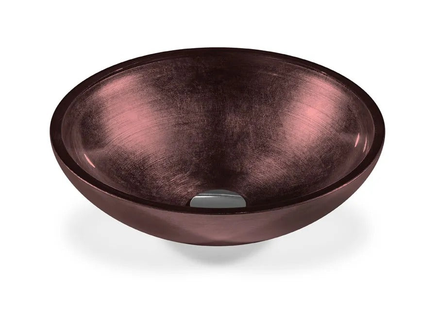 SICIS® Doh Glaswaschbecken Granada 3 rund in Bordeaux – Aufsatzwaschbecken Ø 40 cm aus bleifreiem Glas mit Rigato-Rillenstruktur