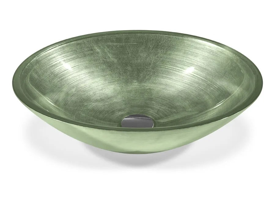 SICIS® Doh Glaswaschbecken Grenser oval in Salbei – Aufsatzwaschbecken 50 × 40 cm aus bleifreiem Glas mit Rigato-Rillenstruktur