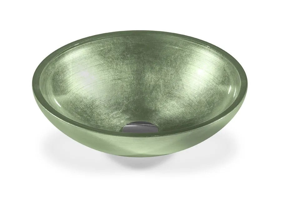 SICIS® Doh Glaswaschbecken Grenser rund in Salbei – Aufsatzwaschbecken Ø 40 cm aus bleifreiem Glas mit Rigato-Rillenstruktur