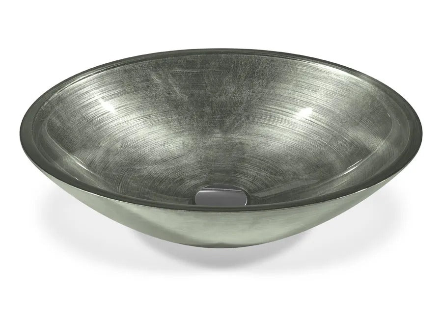 SICIS® Doh Glaswaschbecken Grey Flannel 2 oval in Grau – Aufsatzwaschbecken 50 × 40 cm aus bleifreiem Glas mit Rigato-Rillenstruktur