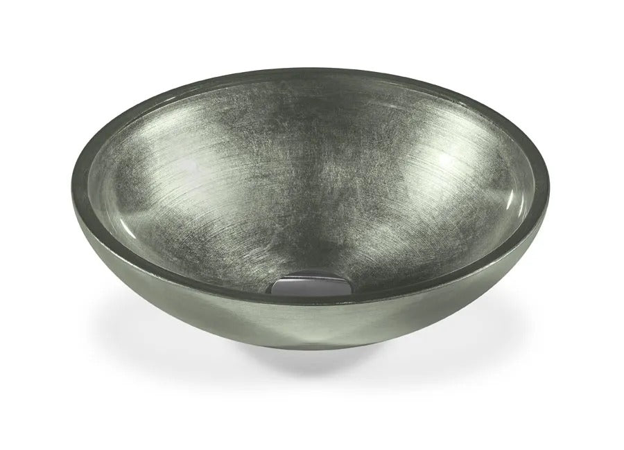 SICIS® Doh Glaswaschbecken Grey Flannel 2 rund in Grau – Aufsatzwaschbecken Ø 40 cm aus bleifreiem Glas mit Rigato-Rillenstruktur