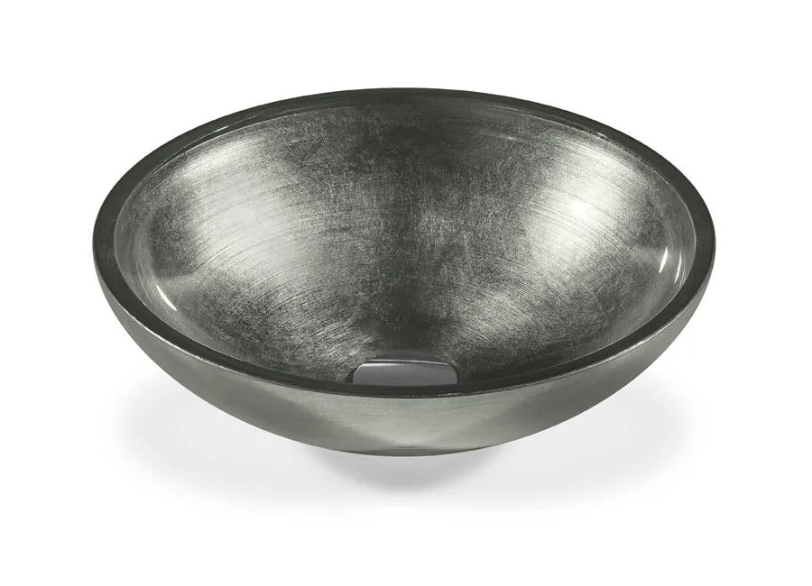 SICIS® Doh Glaswaschbecken Grey Flannel 3 rund in Anthrazit – Aufsatzwaschbecken Ø 40 cm aus bleifreiem Glas mit Rigato-Rillenstruktur