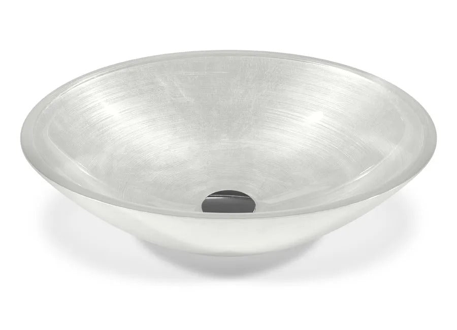 SICIS® Doh Glaswaschbecken Icemir 2 oval in Silberweiß – Aufsatzwaschbecken 50 × 40 cm aus bleifreiem Glas mit Rigato-Rillenstruktur