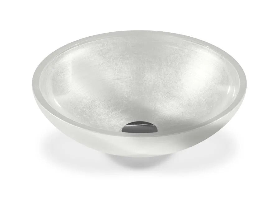 SICIS® Doh Glaswaschbecken Icemir 2 rund in Silberweiß – Aufsatzwaschbecken Ø 40 cm aus bleifreiem Glas mit Rigato-Rillenstruktur