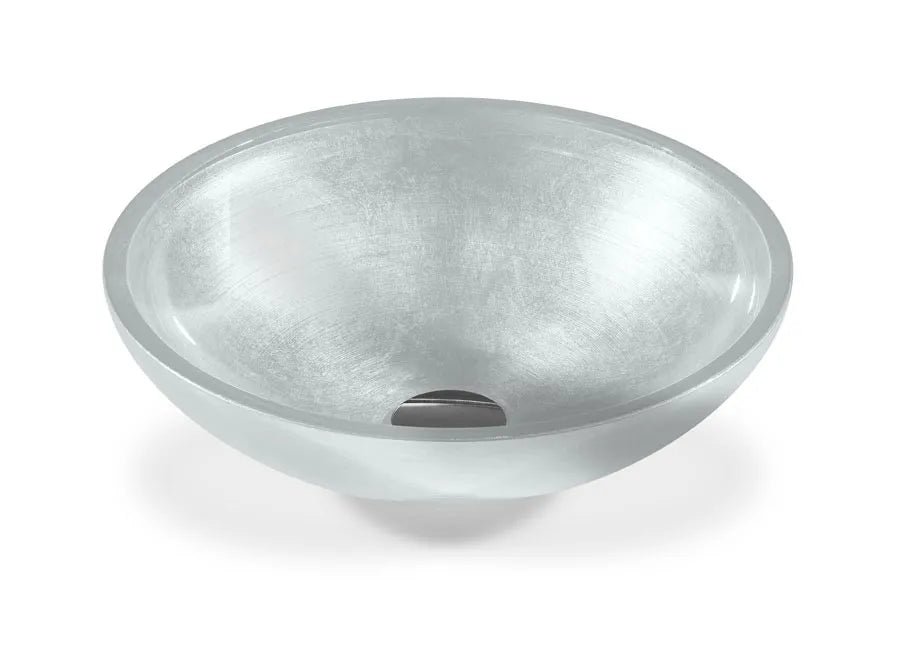 SICIS® Doh Glaswaschbecken Icemir 3 rund in Silberweiß – Aufsatzwaschbecken Ø 40 cm aus bleifreiem Glas mit Rigato-Rillenstruktur