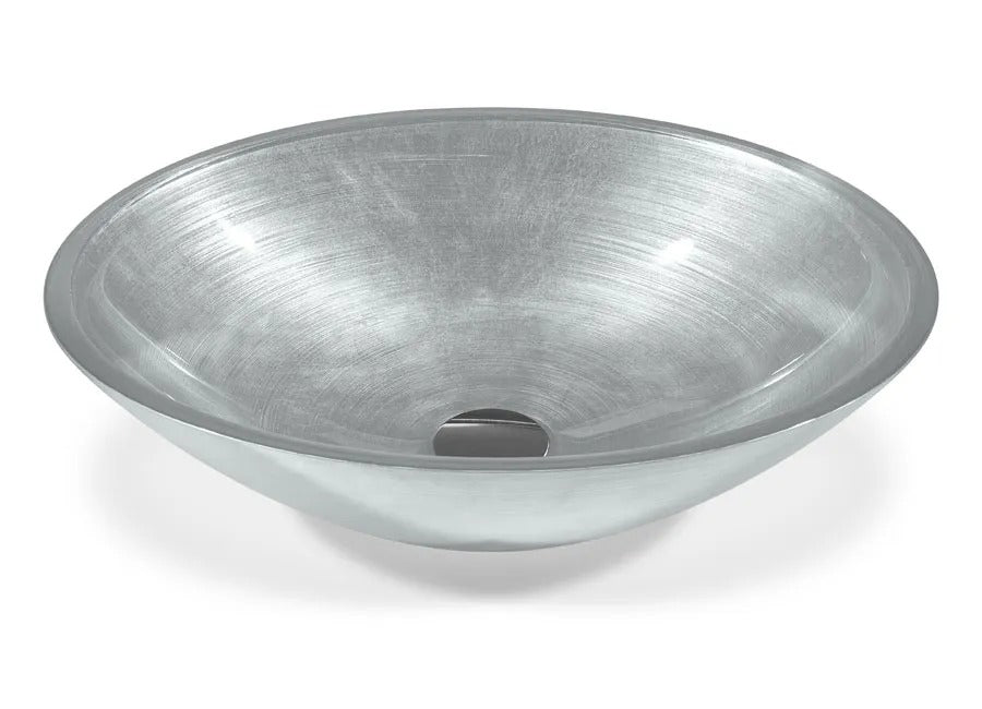 SICIS® Doh Glaswaschbecken Icemir 4 oval in Silber – Aufsatzwaschbecken 50 × 40 cm aus bleifreiem Glas mit Rigato-Rillenstruktur